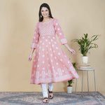 Load image into Gallery viewer, Peach cotton anarkali with chikankari and back ties
