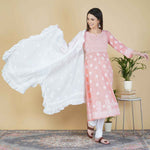 Load image into Gallery viewer, Peach cotton anarkali with chikankari and back ties
