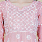 Load image into Gallery viewer, Peach cotton anarkali with chikankari and back ties
