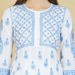 Load image into Gallery viewer, white cotton anarkali with blue chikankari

