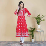 Load image into Gallery viewer, Red cotton chikankari anrakali with side buttons
