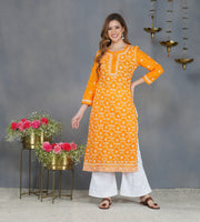 Turmeric yellow kurta with all over zaal chikankari