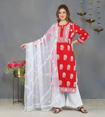 Load image into Gallery viewer, Red round neck cotton kurta with chikankari
