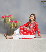 Load image into Gallery viewer, Red round neck cotton kurta with chikankari
