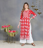 Load image into Gallery viewer, Red cotton kurta with Yoke and single button with  chikankari
