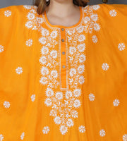 Turmeric yellow cotton kaftan with chikankari