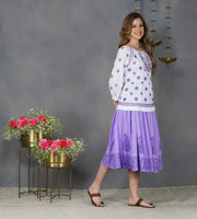 Mauve cotton lined  skirt with chikankari