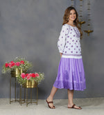 Load image into Gallery viewer, white cotton peasents top with Purple chikankari
