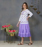 Load image into Gallery viewer, white cotton peasents top with Purple chikankari
