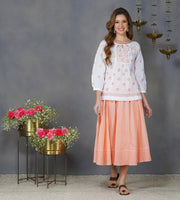 peach cotton lined skirt with chikankari