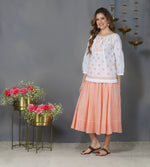 Load image into Gallery viewer, peach cotton lined skirt with chikankari
