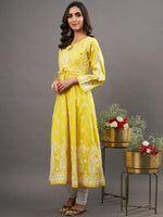 Load image into Gallery viewer, Turmeric yellow anarkali with  chikankari
