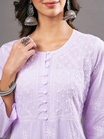 Load image into Gallery viewer, mauve cotton chiknakari anarkali with side buttons
