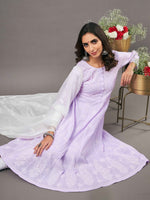 Load image into Gallery viewer, mauve cotton chiknakari anarkali with side buttons
