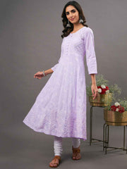 mauve cotton chiknakari anarkali with side buttons