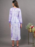 Load image into Gallery viewer, mauve cotton tie dye dress with chikankari and front buttons
