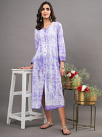 Load image into Gallery viewer, mauve cotton tie dye dress with chikankari and front buttons
