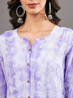 Load image into Gallery viewer, mauve cotton tie dye dress with chikankari and front buttons
