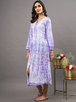 Load image into Gallery viewer, mauve cotton tie dye dress with chikankari and front buttons
