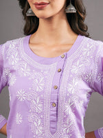 Load image into Gallery viewer, Mauve cotton chikankari kurta with side buttons

