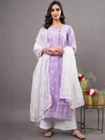 Load image into Gallery viewer, Mauve cotton chikankari kurta with side buttons
