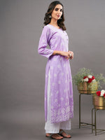 Load image into Gallery viewer, Mauve cotton chikankari kurta with side buttons

