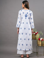 Load image into Gallery viewer, White round neck cotton linen KURTA
