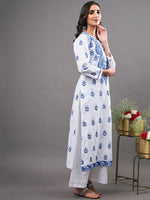 Load image into Gallery viewer, White round neck cotton linen KURTA
