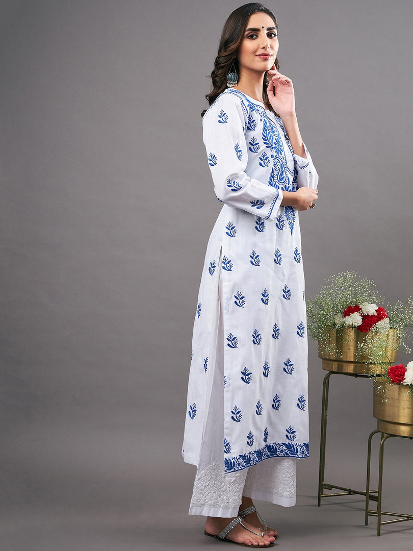 White round neck cotton linen KURTA