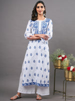 Load image into Gallery viewer, White round neck cotton linen KURTA
