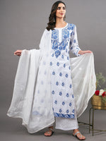 Load image into Gallery viewer, White round neck cotton linen KURTA
