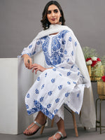Load image into Gallery viewer, White round neck cotton linen KURTA
