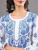 Load image into Gallery viewer, White round neck cotton linen KURTA
