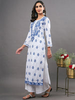 Load image into Gallery viewer, White round neck cotton linen KURTA
