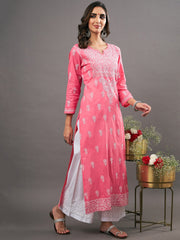 pink cotton kurta with chikankari