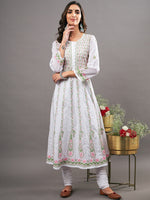 Load image into Gallery viewer, White cotton anarkali with multi colored chikankari
