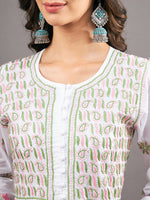 Load image into Gallery viewer, White cotton anarkali with multi colored chikankari
