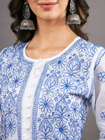Load image into Gallery viewer, white cotton  anarkali with blue chikankari
