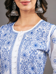 white cotton  anarkali with blue chikankari