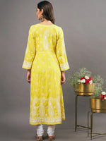 Load image into Gallery viewer, Yellow cotton anraklai with waist coiat like pattern - Rakhi Apparels
