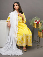 Load image into Gallery viewer, Yellow cotton anraklai with waist coiat like pattern - Rakhi Apparels

