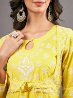 Load image into Gallery viewer, Yellow cotton anraklai with waist coiat like pattern - Rakhi Apparels
