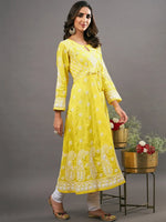 Load image into Gallery viewer, Yellow cotton anraklai with waist coiat like pattern - Rakhi Apparels
