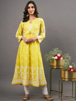 Load image into Gallery viewer, Yellow cotton anraklai with waist coiat like pattern - Rakhi Apparels
