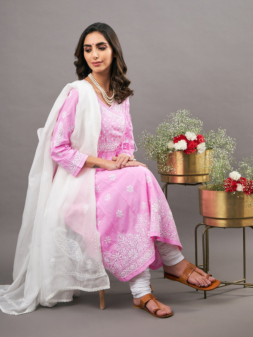 Baby pink cotton anarkali