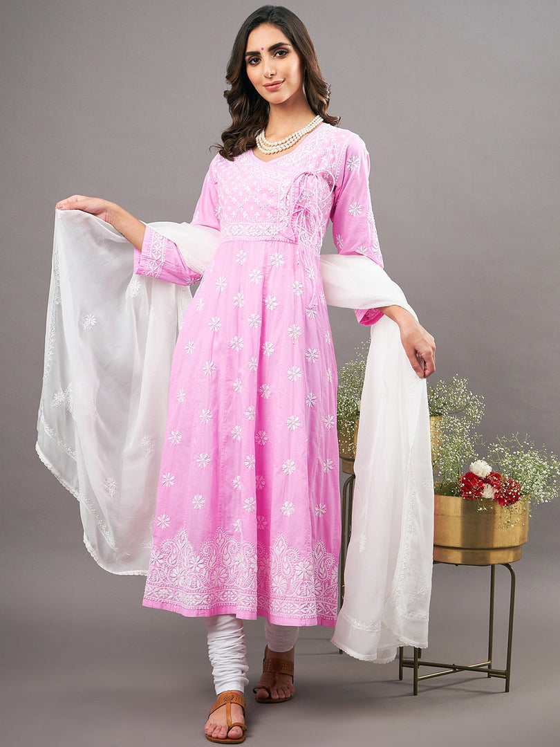 Baby pink cotton anarkali