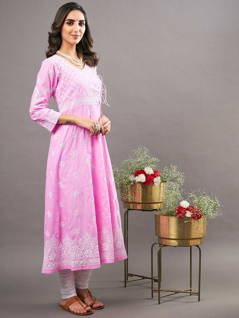 Baby pink cotton anarkali