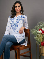 Load image into Gallery viewer, white cotton top with chikankari
