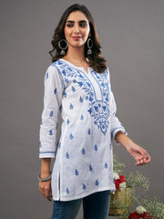 white cotton top with chikankari