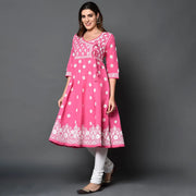 Pink anarkali with side ties and chikankari - Rakhi Apparels